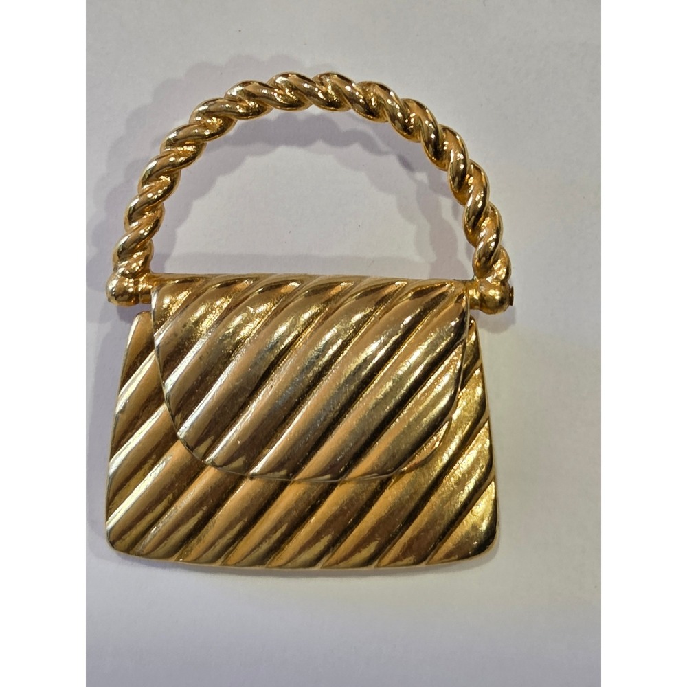 Vintage Lady Remington Gold Tone Articulated Purse Brooch Hinged Flap 1980s